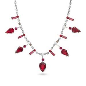 Steve Madden Womens Red Rhinestones Multi Cut Bib Statement 18" Necklace New